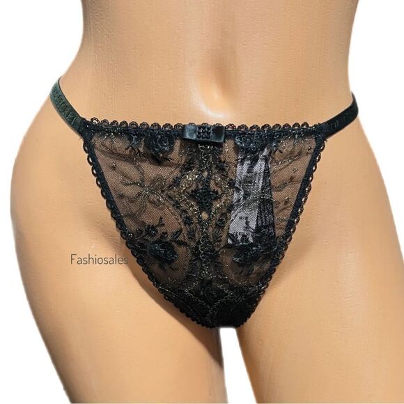 Victorias Secret Very Sexy stones Embellished Rose and Bows Mesh V String black - Picture 5 of 12